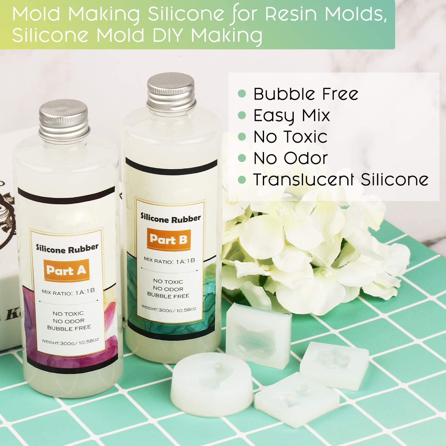 Silicone Molds Making Kit Translucent Silicone Rubber Non-Toxic Liquid Molds Making Silicone - Mixing Ratio 1:1 - Ideal for Resin Molds, Silicone Molds DIY Manual Making
