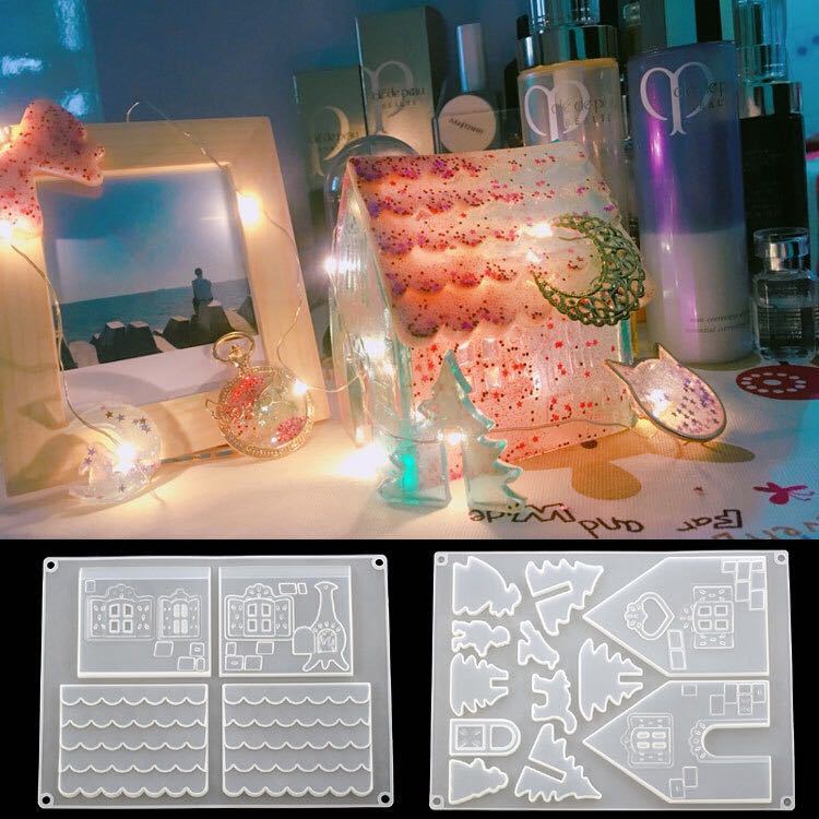 3D Christmas House Epoxy Resin Mold DIY Craft Making Mold Chocolate Fondant Mold Cake Decorating Tools for Christmas Party Favor