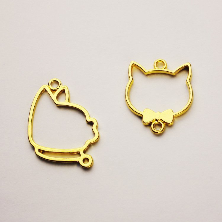  Side cat cravat cat head hollow-out metal frame accessories pendant UV Resin Molds for Jewelry Making Findings Crafting Supplies Kit Casting Coating Epoxy