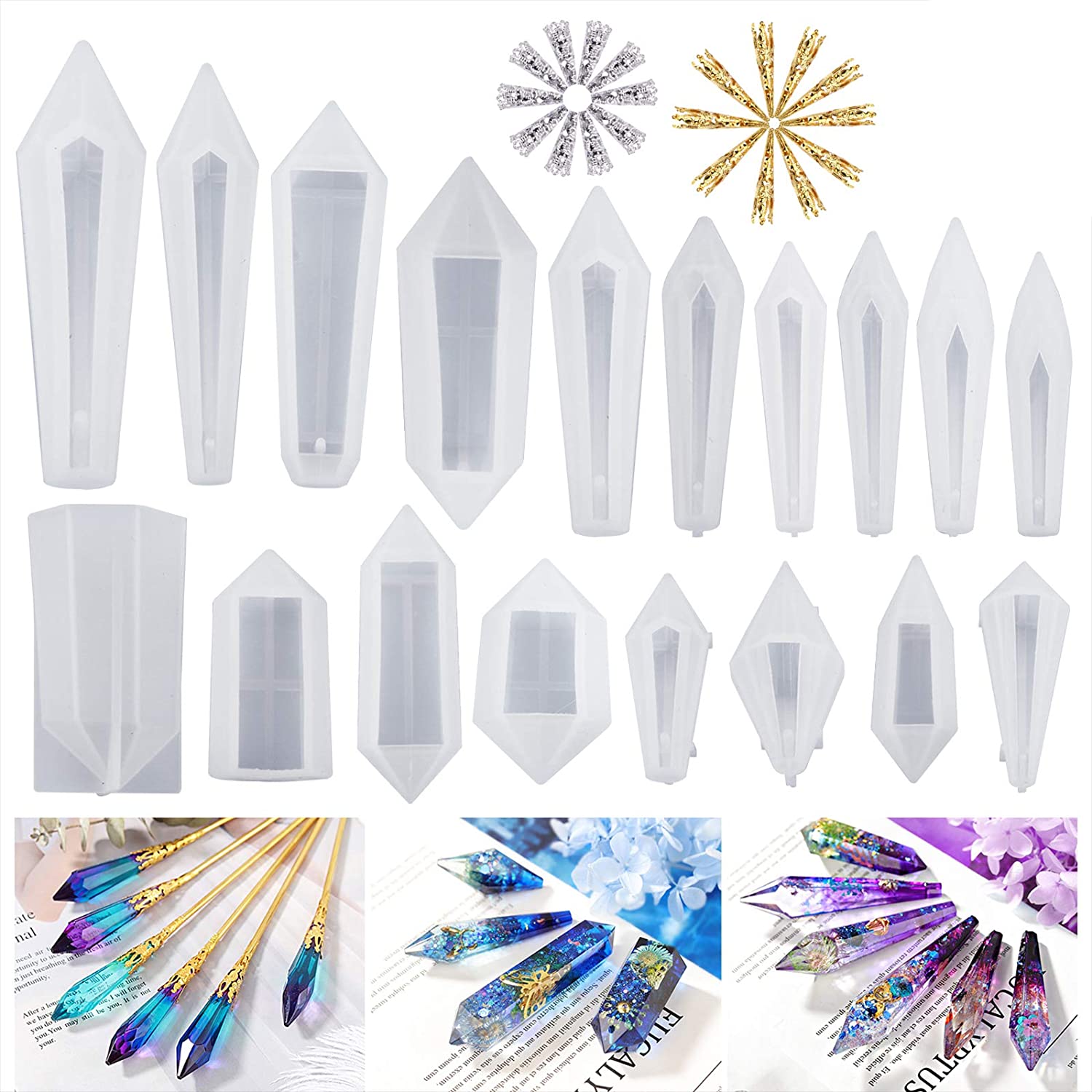 Pendulum Molds Silicone Quartz Crystal Molds for Resin,Multi-Facet Gemstone Resin Pendant Molds,Epoxy UV Resin Molds for Resin Jewelry