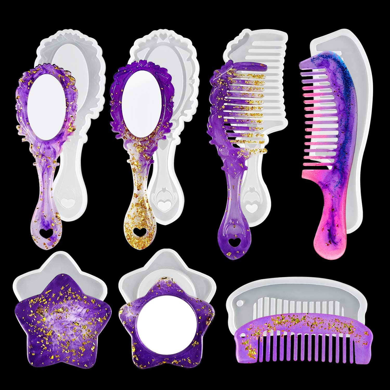 Silicone Comb Resin Mold Mirror Epoxy Resin Mold for Kids Girl DIY Jewelry Craft Making