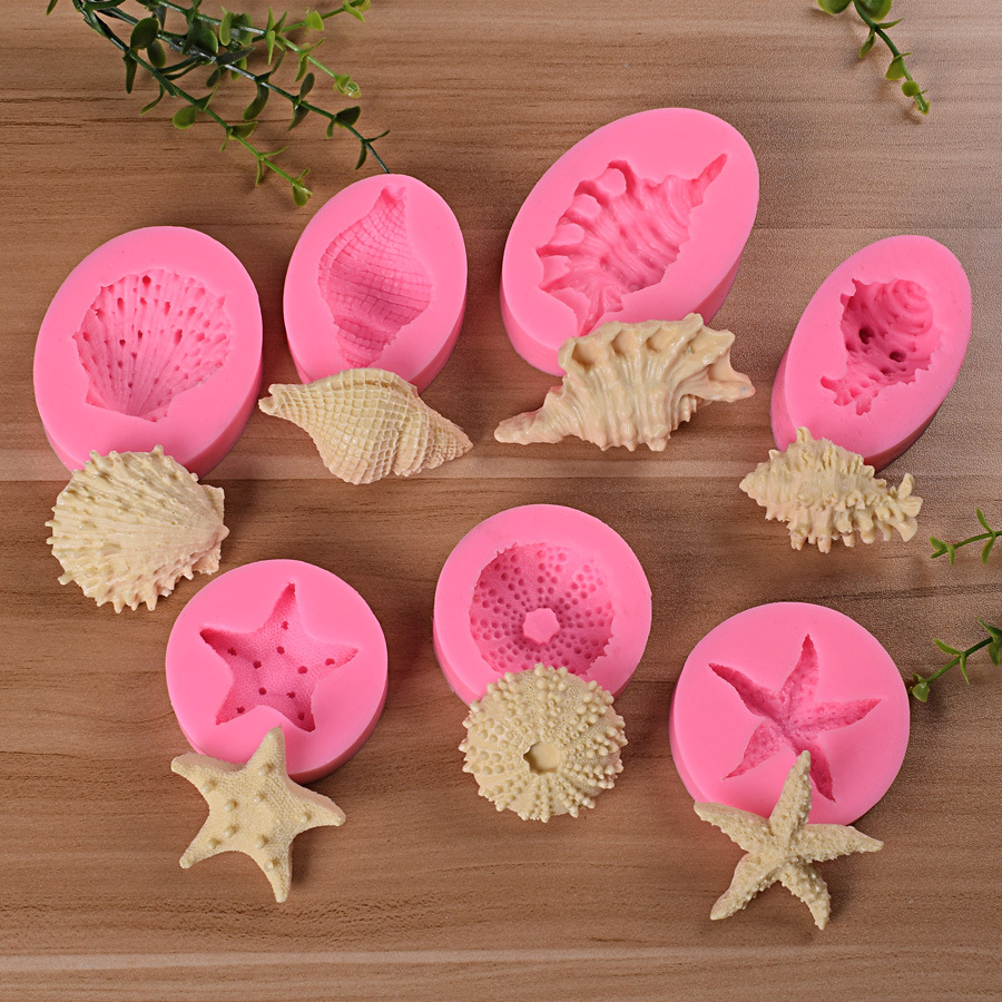 Ocean series pearl conch starfish shell and seashell silicone mold 7 sea lifes fondant baking mold