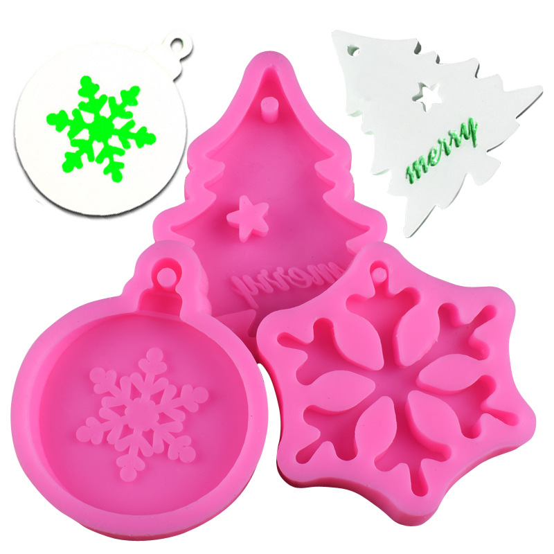 Christmas Snowflake Christmas tree with holes fondant silicone mold pendant accessories mold DIY baking mold