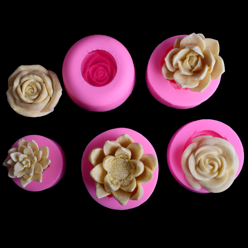 5 silicone moulds for succulent lotus rose flaps fondant DIY chocolate cake decorating jelly pudding hand soap