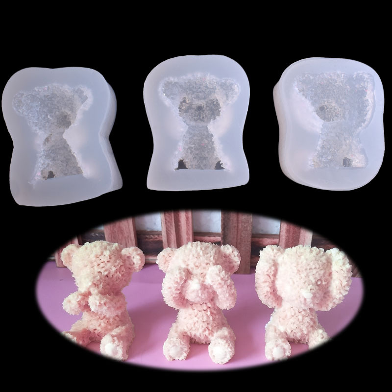 Hot three fuzzy bear crystal resin mould DIY cake baking kit chocolate biscuit mould