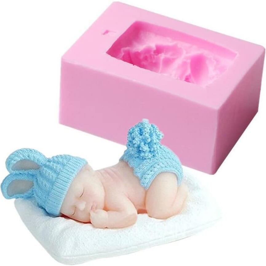 3D Sleeping Baby with a Pillow Soap Mold Baby Shower Silicone Mold for Fondant, Cake Topper Decorating, Lotion Bar, Chocolate, Wax Crayon, Polymer Paper Fimo Clay