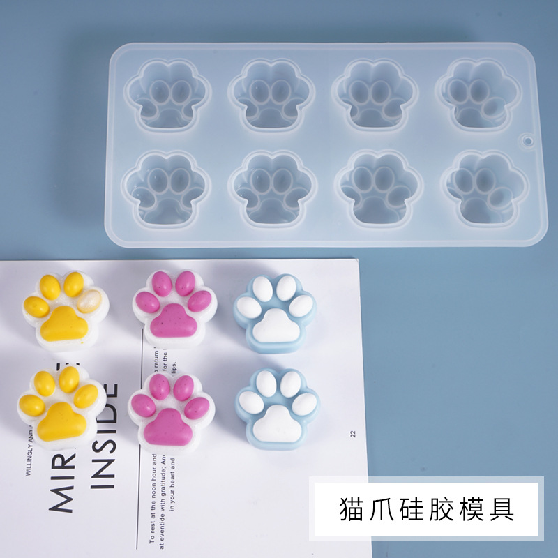 Diy crystal resin mold half - dimensional cat paw doll cute mirror frosted silicone mold wholesale