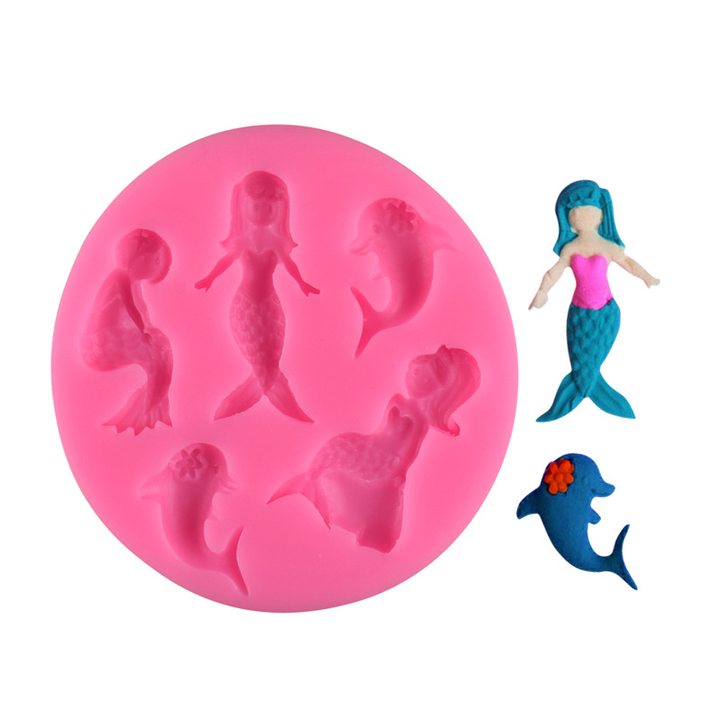 Ocean Dolphin Mermaid shape fondant silicone baked clay cake decoration biscuit mold
