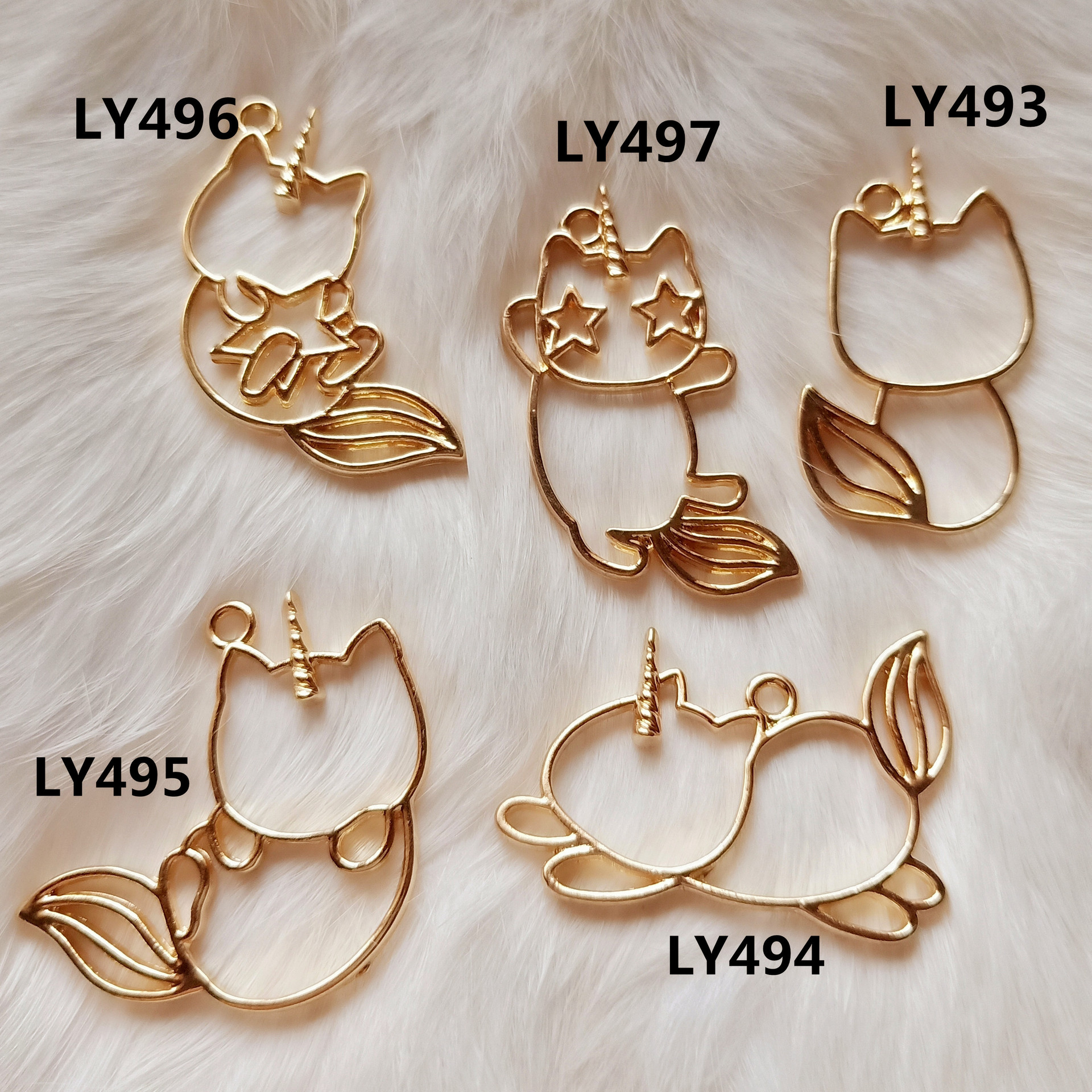 Original KC Gold Unicorn Cat Angel cat alloy UV resin material DIY jewelry accessories manufacturers frame