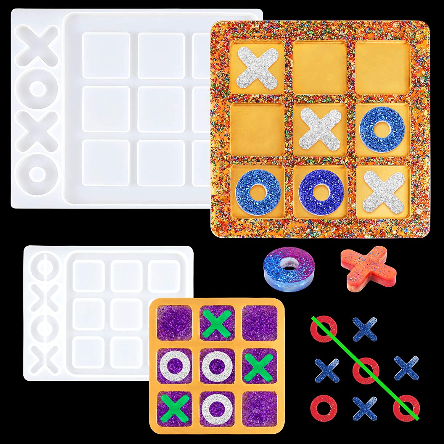 Tic Tac Toe Resin Mold O X Board Game Silicone Epoxy Casting Mold Set for DIY Family Party Games for Game Night, Coffee Table Games for Kids and Adults，Home Decor