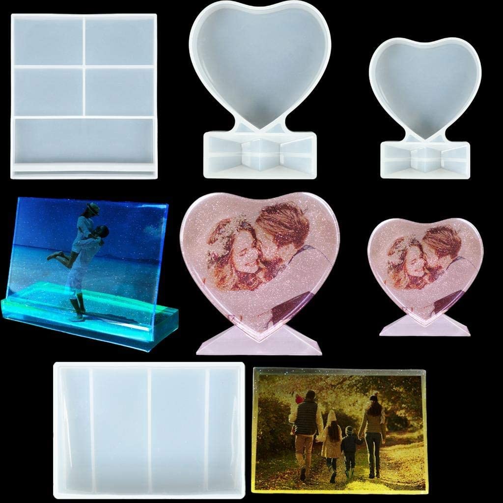 Large Resin Photo Frame Molds,Rectangle & Heart Shape Silicone Epoxy Molds for Casting, DIY Personalized Photo Silicone Tool, for Making Souvenir Handmade Crafts Home Decoratio