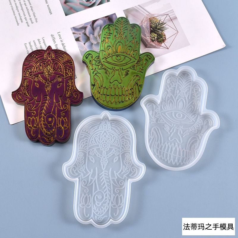 Hamsa Resin Molds for Coaster, Fatima Hand Epoxy Tray Mold for Making Coaster, Cups Mats, Home Decoration, Resin Crafts DIY