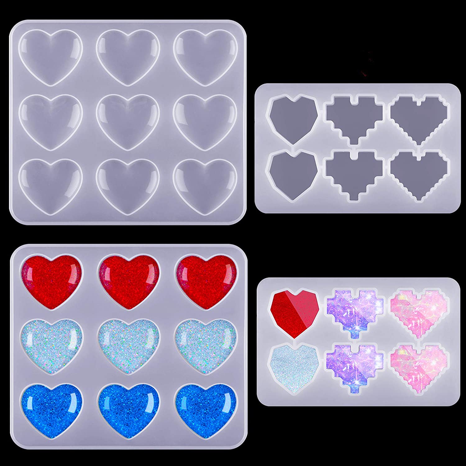 Heart Shape Resin Mold Keychain Charms Mold 9-Cavity Silicone Heart Mold Heart-Shaped Casting Jewelry Mold for Epoxy Resin DIY Mold Keychain Jewelry Pendant Craft Making
