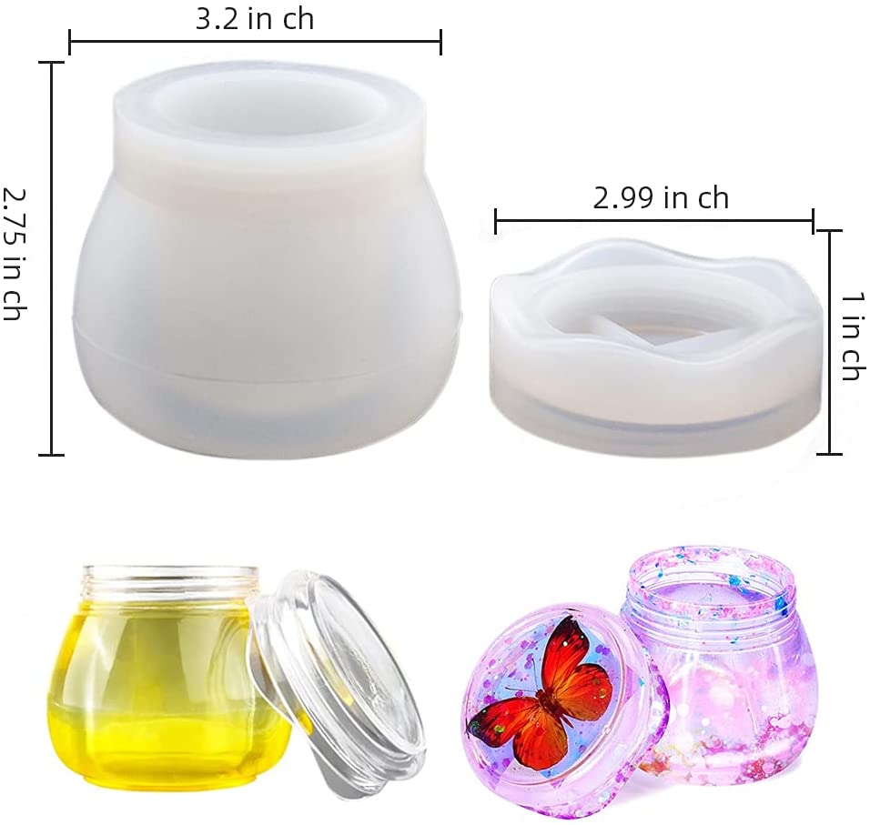 Pudding Jars Silicone Resin Mold, Silicone Jar Resin Mold with Lid, Jewelry Box Candle Holder Mould, Bottle Epoxy Casting Resin Mold for Storage Display Home Decor 