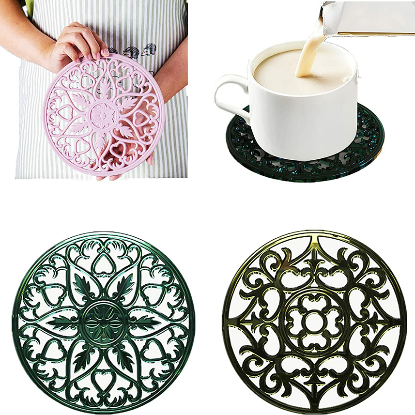 Mandala Coaster Resin Molds Large Silicone Coaster Molds for Resin Hollow Flower Tray Epoxy Molds 3D Geode Design Shiny Silicone Molds for Home Decoration Coaster Resin Casting Mold（2 shapes） 