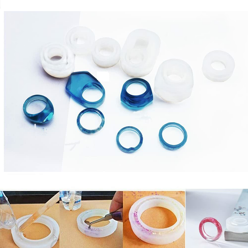  6 Different Molds Round Silicone Mold For Silicone DIY Finger Ring Mold Resin Craft Jewelry Making Rings Mould Tool 17MM / 16MM Cat's ear / section / semicircle / Water drops/diamond/steeple