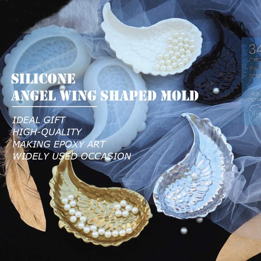 Silicone Angel Wing Shaped Mold Wings Epoxy Resin Casting Mold for Making Jewelry Dishes Tray Storage Box Decorative Artist Mould Kit Epoxy Resin Crafts Ideal Gift (1 Pair) 