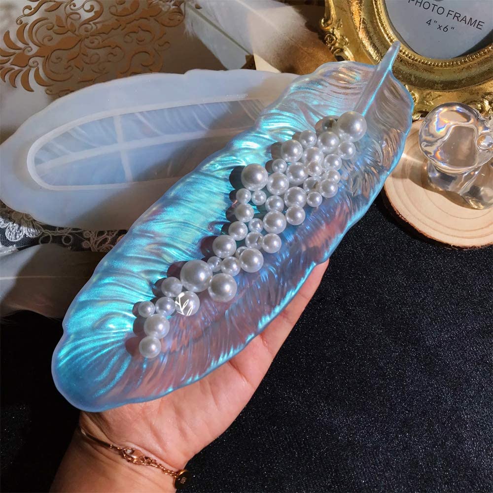 Silicone Feather Shaped Mold Creative Epoxy Resin Casting Mold for Making Jewelry Tray Dishes Storage Decoration Resin Crafts  