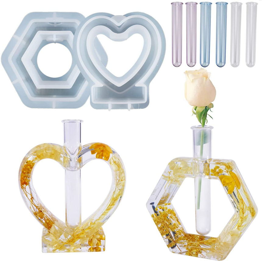 2 Shapes Resin Mold for Plant Propagation Station Epoxy Vase Silicone Mold Resin Casting Mold for Hydroponic Flowers Home Office Desktop Decoration