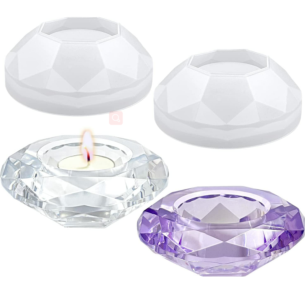 Tealight Candles Holders Resin Molds Silicone, Resin Bling Crystal Diamond Candlestick Molds for Epoxy Resin, DIY Crafts Jewelry Box, Trinket Container, Home Table Decoration