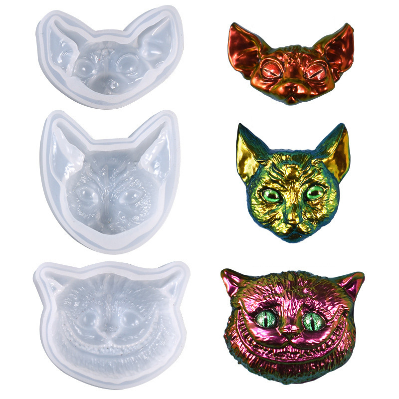 Amazon hot sale DIY crystal resin mold big face cat head five-pointed star bat head silicone mold for craft casting 