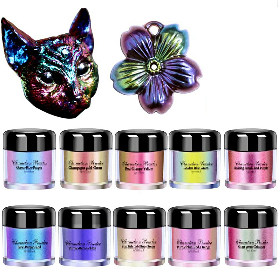 Chameleon Powder Pigment, 10 Color Changing Mica Powder for Epoxy Resin Tumblers, Update Chrome Powder for Nails Art Makeup Paints Crafts Candle Making Dye Slime Metallic