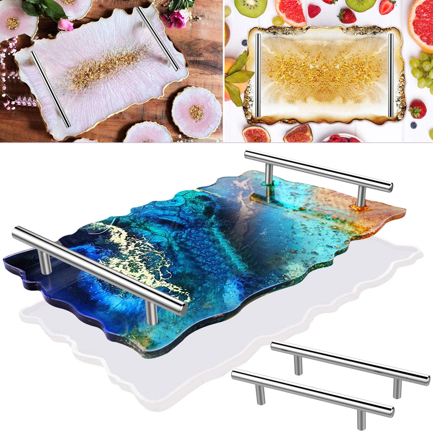 Resin Tray Molds,Geode Agate Platter Molds,Epoxy Resin Casting Molds for Making Faux Agate Tray,Serving Board