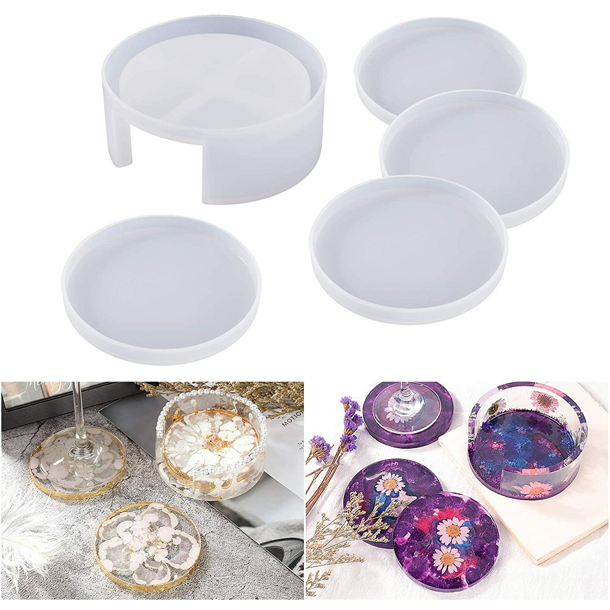 Coaster Resin Molds, Coaster Molds with Coaster Storage Box Mold, Epoxy Resin Molds for Resin, Cups Mats, Home Decoration