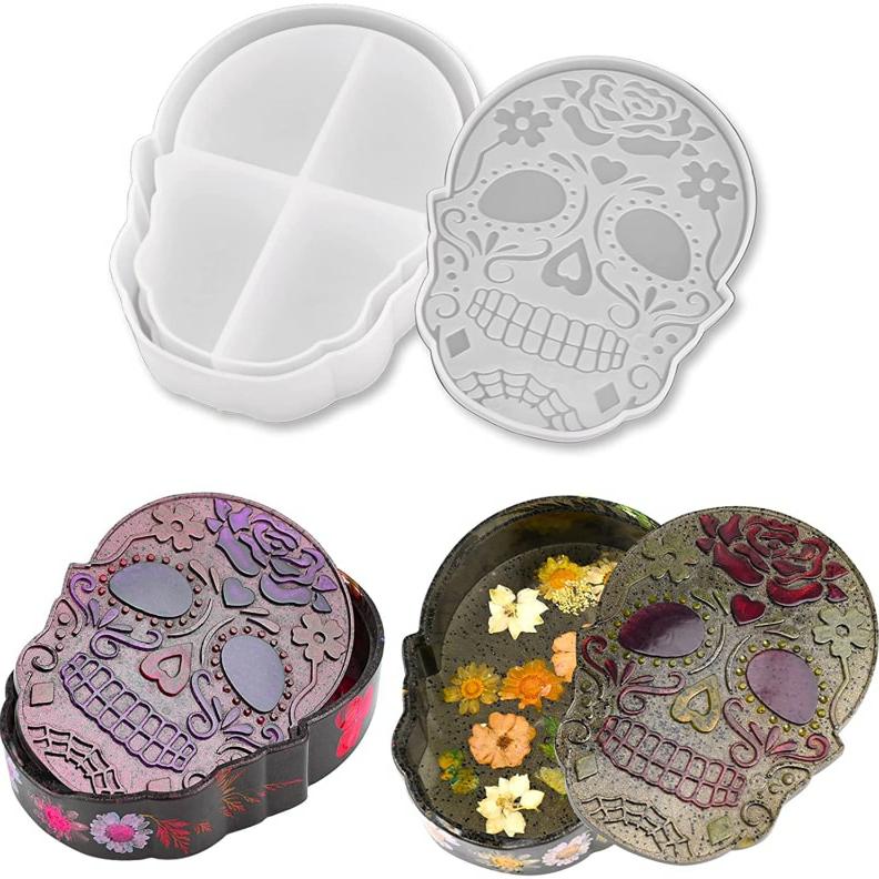 Skull Box Mold for Resin,Skull Jewelry Box Resin Mold Silicone,Halloween Skull Storage Box Epoxy Casting Mold with Lid for DIY Jewelry Container Candy Box
