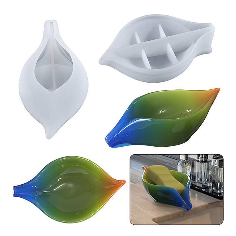Amazon Hot Sale Leaf Shape Soap Box Mold Silicone Soap Resin Mold for DIY Casting