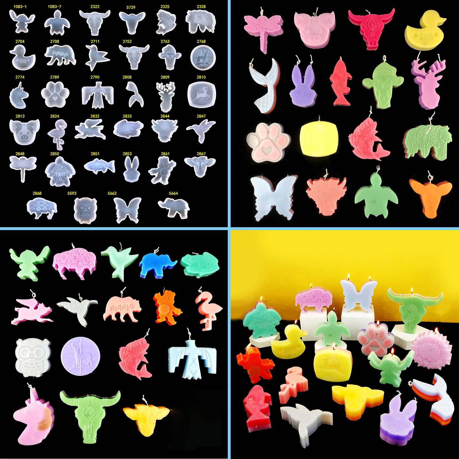 Amazon Hot Sale Animal Series Car Freshie Molds, Mama Aztec Hawk Mermaid Tail Cow Head Pig Bow Silicone Molds for Freshie, Soap, Resin, Candles Making (34 Shapes)