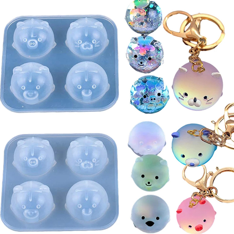 2 Styles Silicone Resin Molds for Jewelry Keychain Pendent Necklace, Cute Animal Orbs Piglet Chicken Bear Shape Ornaments Casting Molds for Jewelry Making (Mirror & Matt)