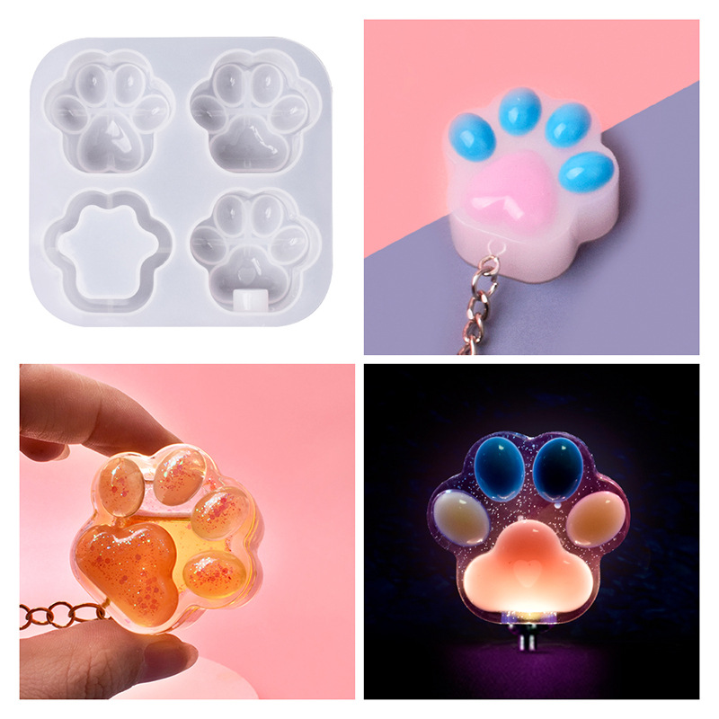 4 Grids Cute Cat Paw Silicone Mold Handmade Three-Dimensional Pendant Resin Keychain DIY Tool for Jewelry Accessories Crafts