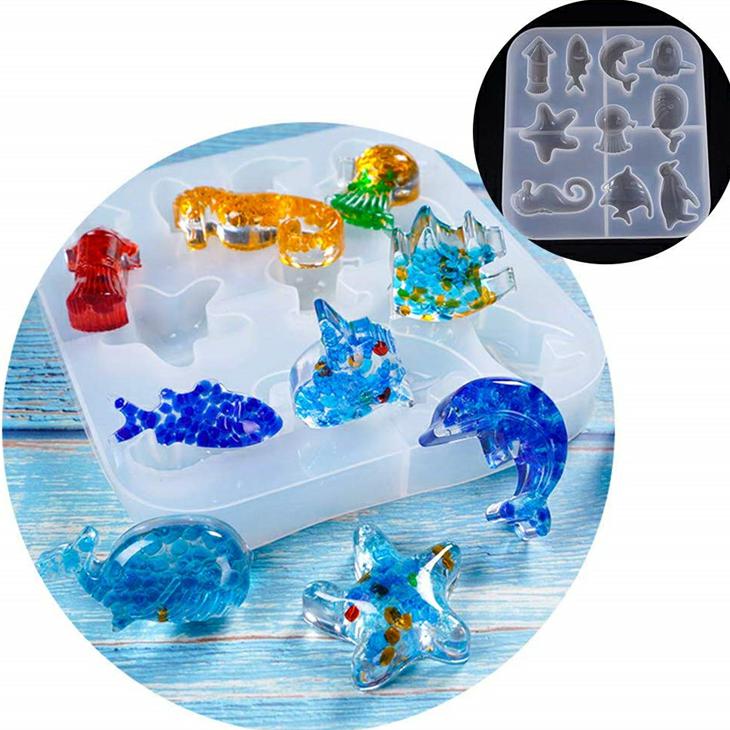 Amazon Hot DIY 10 Style Jewelry Marine Style Crystal UV Epoxy Mold Starfish Penguin Shape Collection Silicone Molds