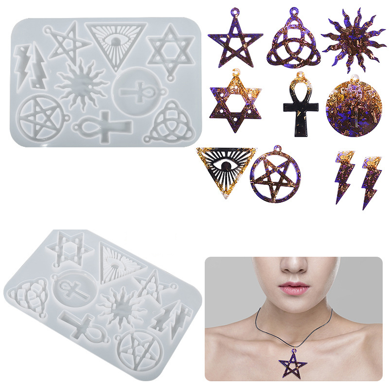 New Hot Sale Punk Style Earrings Mold Pentagram Sun Flower Lightning Pendant Keychain Silicone mold