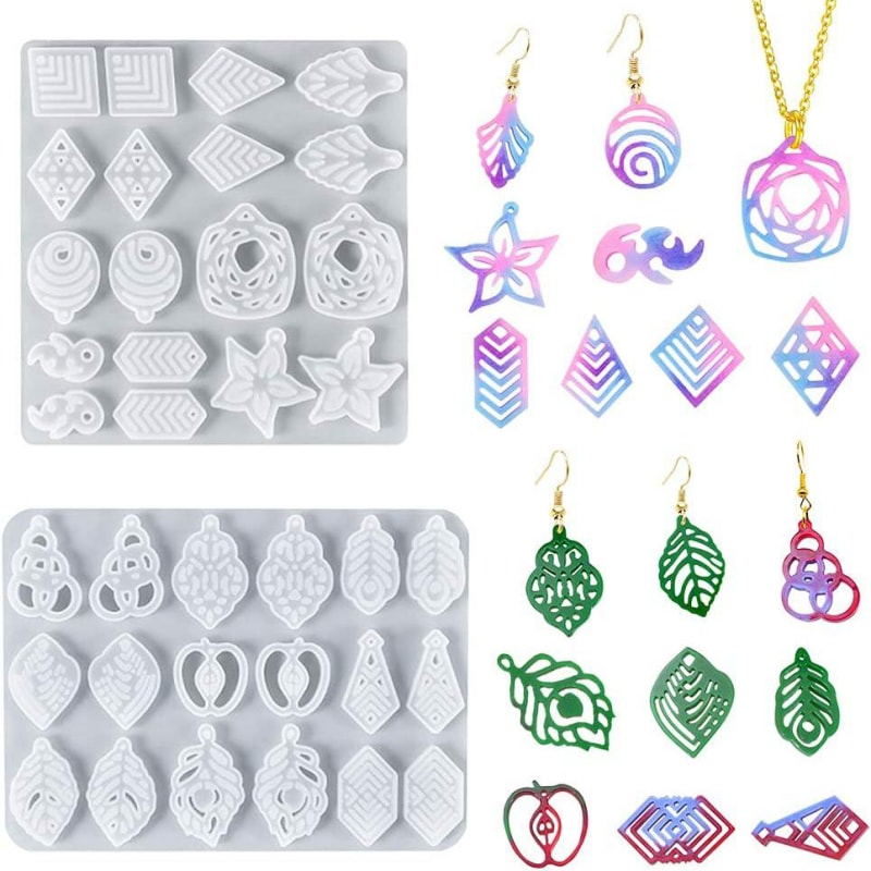 Jewelry Earring Resin Molds Silicone Charm Molds Epoxy Casting Mold for Making Pendants Keychains Crafts (2 Styles)