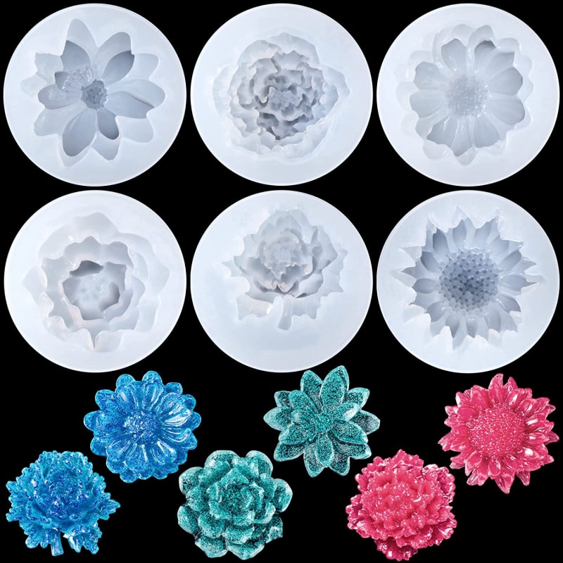 Mini Mirror Flower Resin Mold, Silicone 3D Flower Crystal DIY Casting Molds, for Earring, Jewelry Pendants Making Tool（6 Different Shapes）