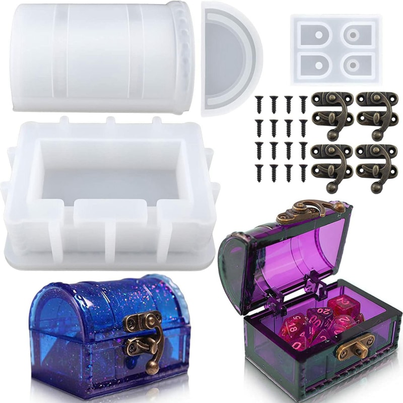 Treasure Chest Resin Molds Silicone, Vintage Pirate Box Resin Mold, Epoxy Resin Silicone Molds for DIY Jewelry Box, Dice Storage Box