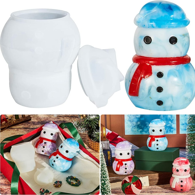 Snowman Jars Silicone Molds with Lid for Storage Bottle, Christmas Gifts, DIY Storing Organizing Jewelry Candy Container