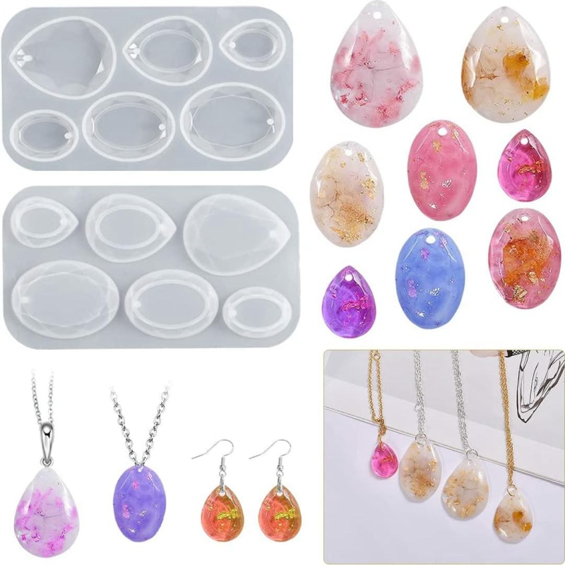 Water Drop Silicone Mold Oval Pendant Resin Mold Teardrop Earring Silicone Mold with Hole for DIY Crafts Necklaces Earrings