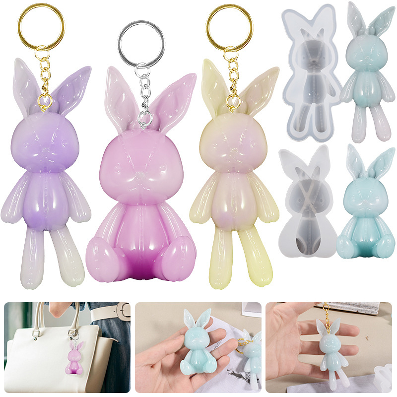 3D Rabbit Resin Molds, 2 Shapes Bunny Resin Molds Easter Rabbit Silicone Molds for Keychain Pendant, Jewelry, DIY Art Crafts