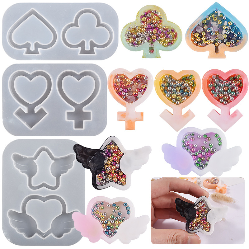 Wholesale Keychain Molds Mirror Peach Heart Plum Blossom Love Angel Wings Shaker Pendant Silicone Mold