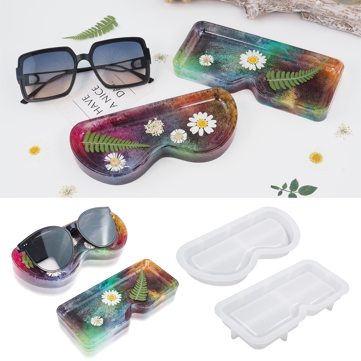 New 2Pcs Resin Molds for Glasses Tray,Silicone Molds for Resin Casting Sunglasses Holder Mold, Tray Mold for Myopia Glasses,Presbyopic Glasses