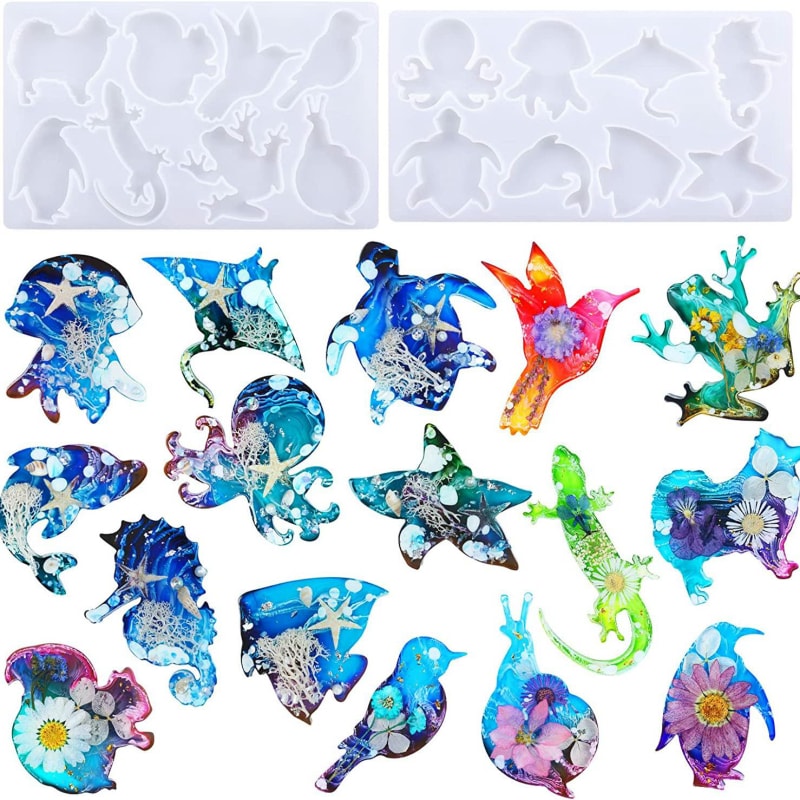 2 Shapes Marine Terrestrial Keychain Resin Molds Silicone, Jewelry Pendant Molds Animal Moulds for Casting DIY Resin Clay Crafts Keychain Ornaments Decoration Gift