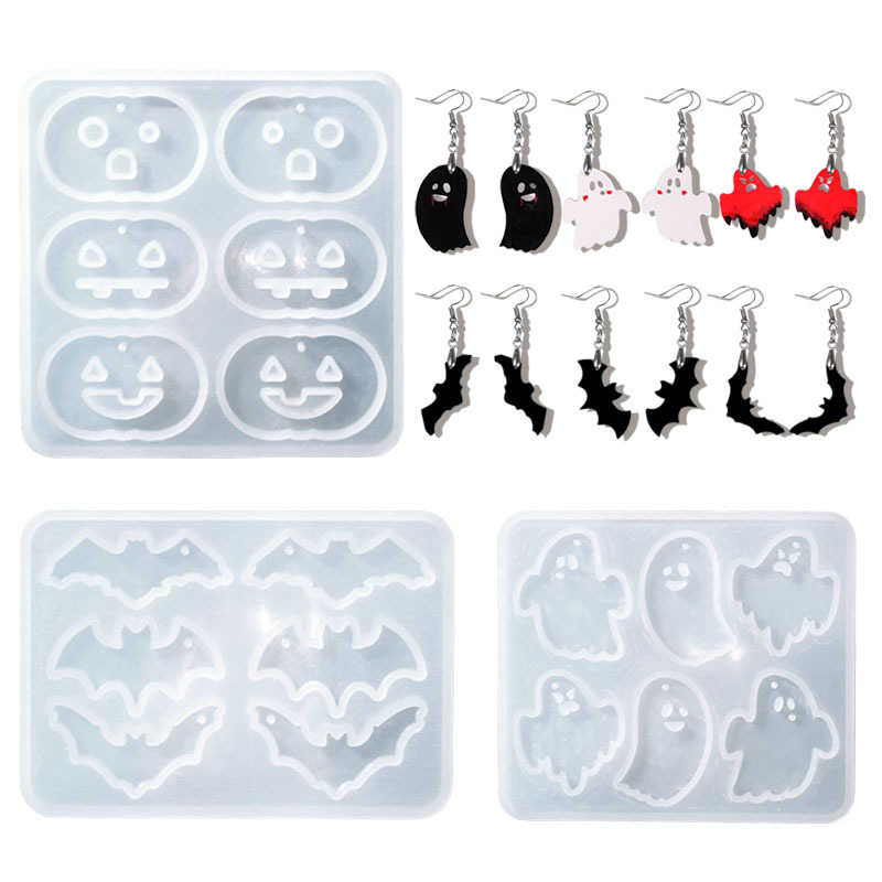 3 Shapes Halloween Earring Pendant Molds Pumpkin Ghost Bat Casting Molds Jewelry Making Tools for DIY Craft Keychain Necklace Bracelet Decoration Project