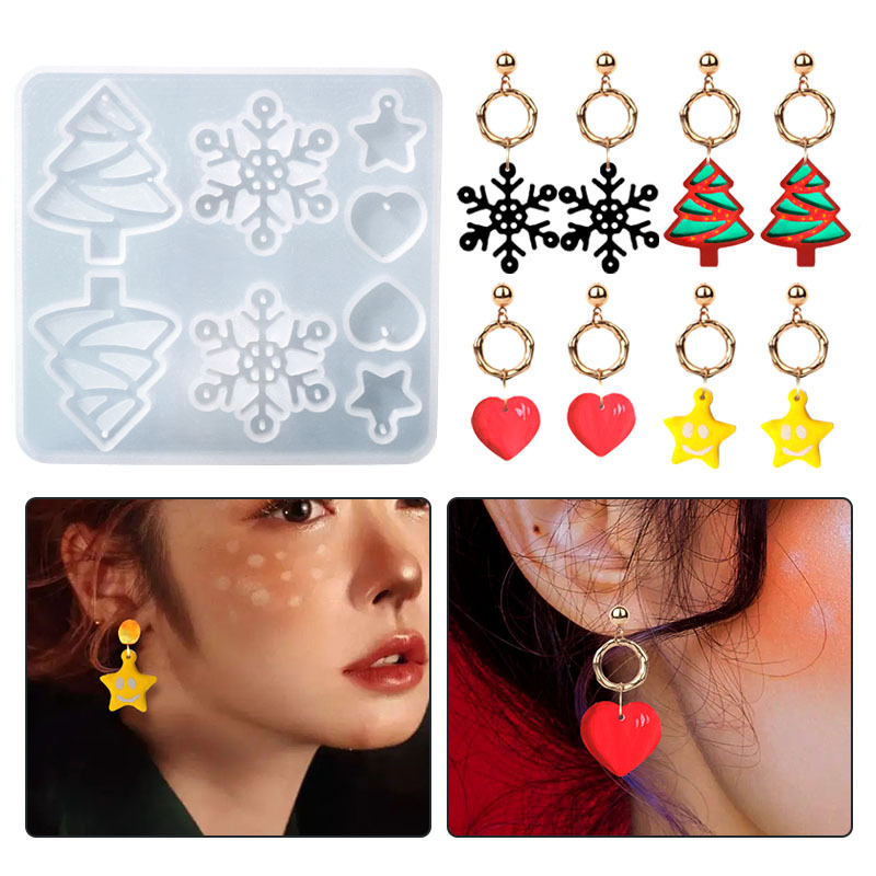 Resin Mold Christmas Eearrings Necklace Silicone Mold Amazon Hot Selling Star Christmas Tree Jewelry Molds