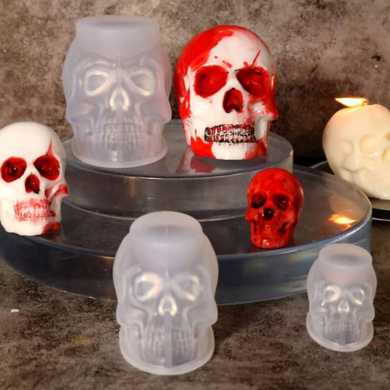 3D Skull Resin Molds, Flexible Clear Silicone Skull Head Molds, Silicone Molds for Resin, Clay, Candle Wax Casting, Halloween Home Decoration (3 Size)