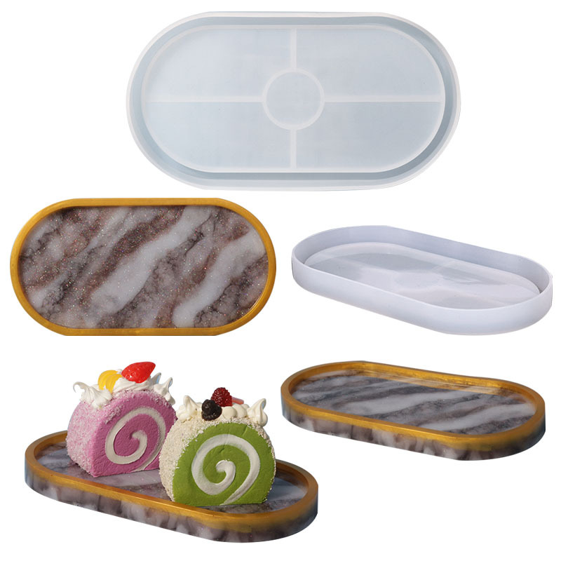 Amazon Hot selling DIY Resin Mold Mirror Oval Tray silicone mold For Home decration Casting