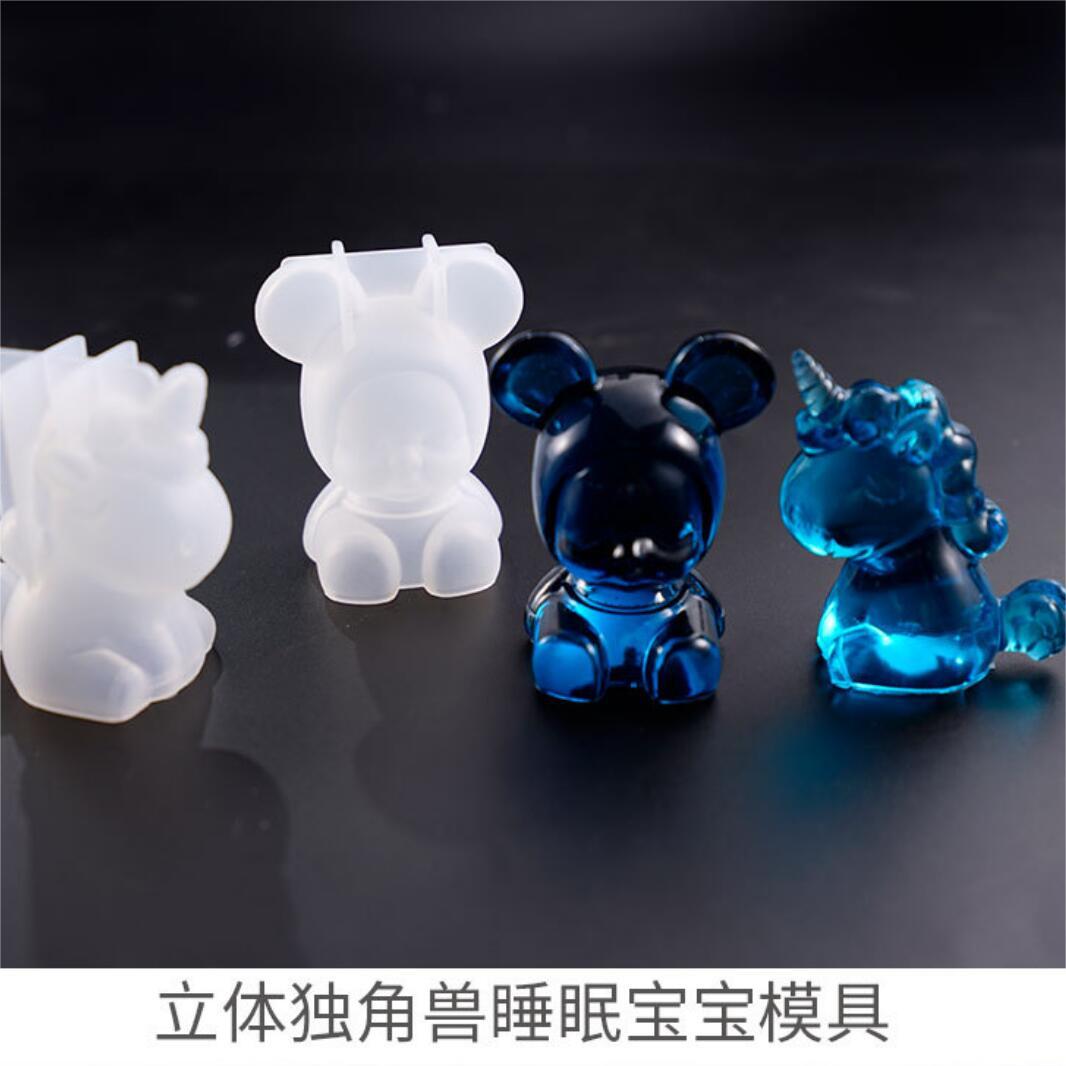 Stereo sitting sleeping baby mirror stereo small unicorn silicone mold for DIY making