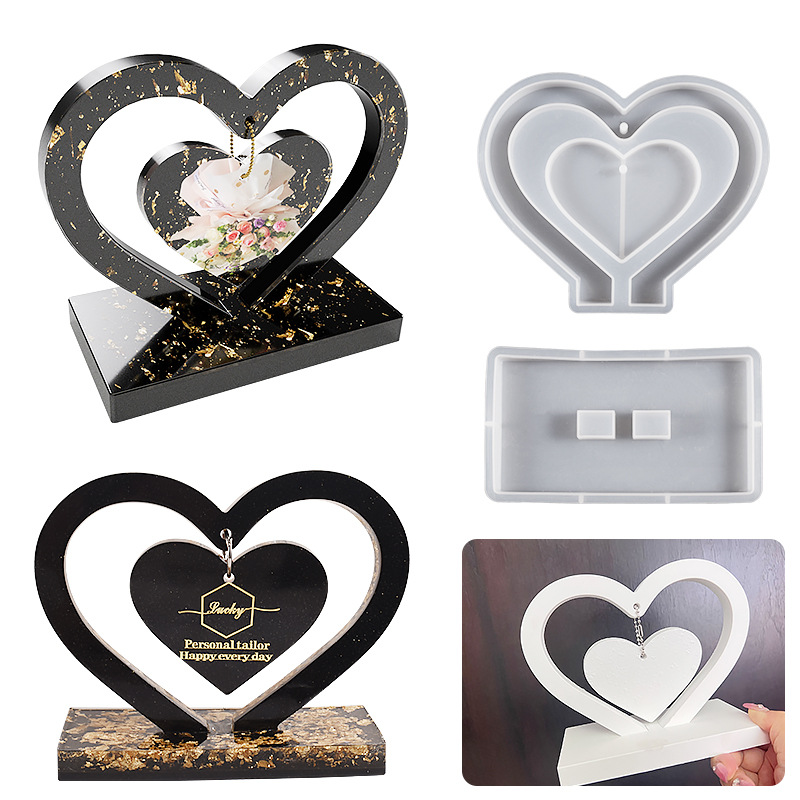 Love Epoxy Resin Molds, Heart Photo Frames Silicone Molds with Stand Holder, DIY Personalized Epoxy Photo Frame Mold for Crafts Table Home Decor Gift